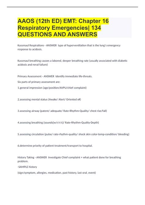 Aaos Th Ed Emt Chapter Respiratory Emergencies Questions