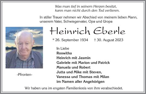 Traueranzeigen Von Heinrich Eberle Augsburger Allgemeine Zeitung