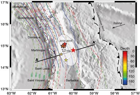 Location of the epicenter of the earthquake used in our scenario (large ...