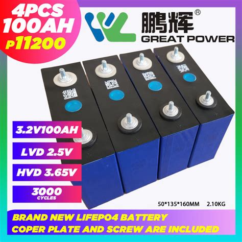 Lifepo4 Battery 4 Unit Great Power 3 2V 100ah Prismatic LiFePO4 Lithium