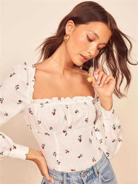 Reformation Othello Top Romantic Puffy Sleeves Cherry Print Perfect