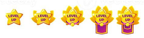 Set Of Game Rank Badges Level Up Icons With Star Ranking Awards