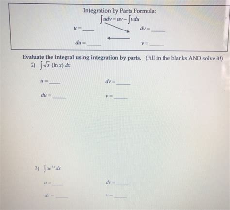 Solved Integration By Parts Formula Sudv Uv Vdu Dy U