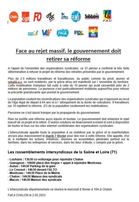 Journ Es De Mobilisation Intersyndicale Jeudi F Vrier Et Samedi