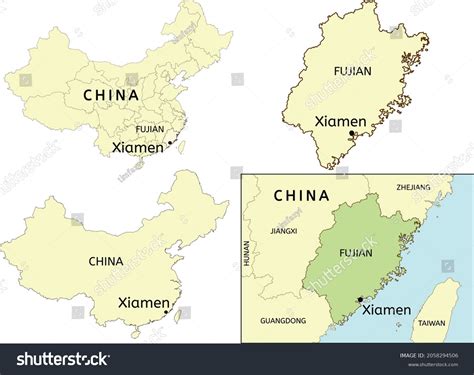 中国と福建省の地図上の厦門市の場所のベクター画像素材ロイヤリティフリー 2058294506 Shutterstock