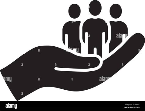 Pictogram People Standing On A Hand Icon Over White Background