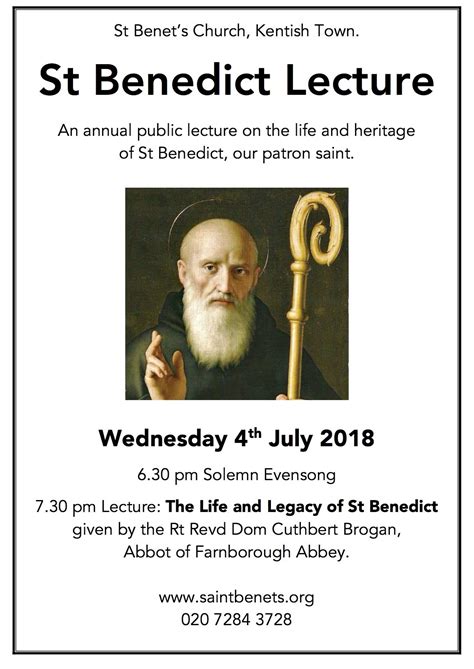 St Benedict Lecture 4th July 2018 Saint Benet S Church Kentish Town