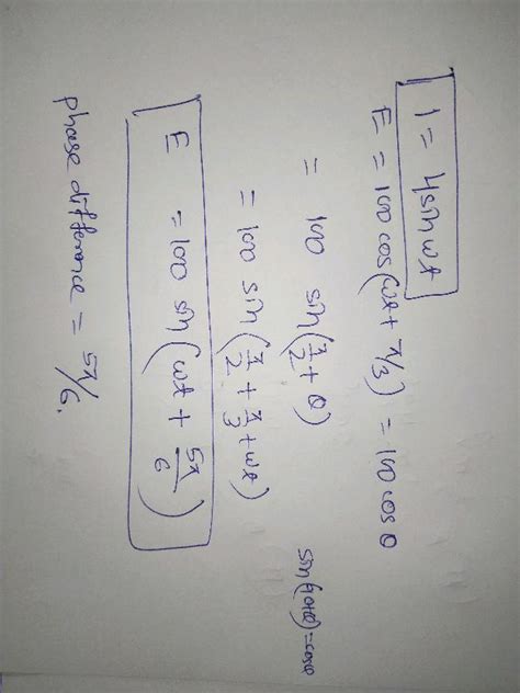 The Instantaneous Values Of Current And Voltage In An A C Circuit Are