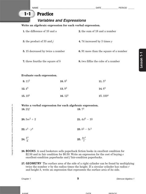 Glencoe Algebra 2 Workbook Answer Key Pdf