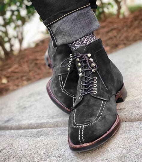 Handmade Black Lace Up Suede Boot Mens Dress Formal Split Toe Ankle Boot In 2020 High Ankle