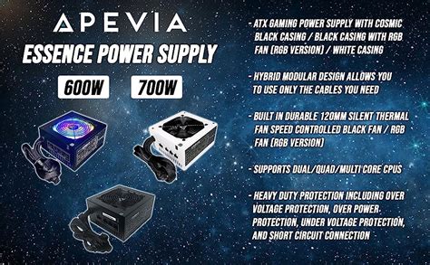 Apevia ATX ES700 RGB Essence 700W ATX Semi Modular Gaming Power Supply