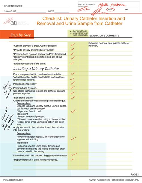 Urinary Catheter - Insertion, Removal, and Urine Specimen 2 - PAGE 1 STUDENT’S NAME SIGNATURE ...