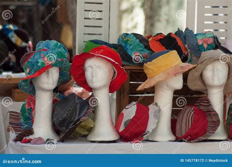 Summer Hats Collection At The Market Stock Photo Image Of Raincoat