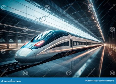 Modern High Speed Train In Futuristic Train Station Stock Photo Image