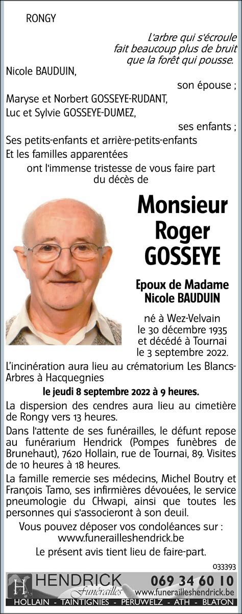 Roger Gosseye 03 09 2022 Avis Nécrologique