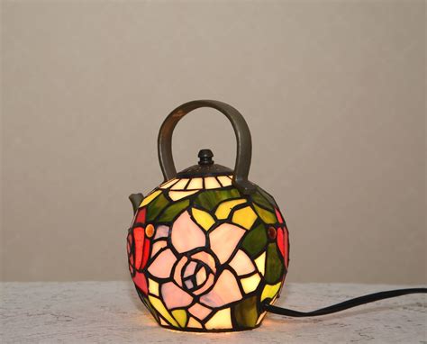 Stained Glass Handcrafted Tea Pot Kettle Teapot Night Light Table Lamp