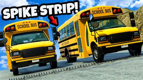 School Bus Vs Spike Strip On A Mountain In Beamng Drive Mods Youtube