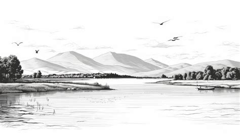 Premium Photo | Detailed Black And White River Illustration With ...