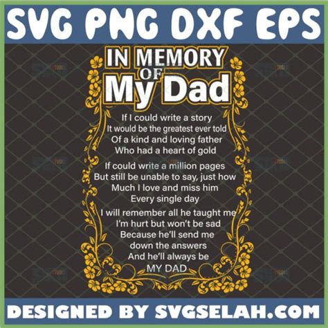 In Memory Of My Dad Svg Sympathy Ts Poem Memorial Day Ts Svg