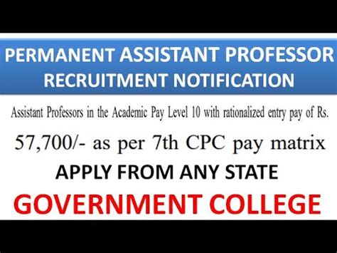 Permanent Assistant Professor Vacancies In Govt College Pg Ugc Net