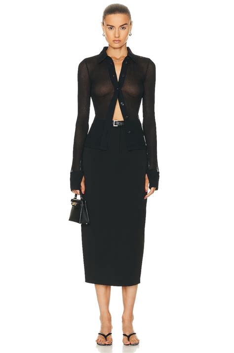 Helmut Lang Long Sleeve Sheer Top In Black Fwrd