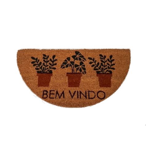 Capacho Fibra De Coco Tapete Porta Estampas Bem Vindo Meia Lua Cm X