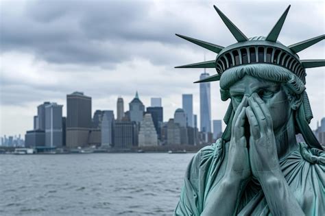 Premium Photo Emotional Statue Of Liberty With Her Head In Hands