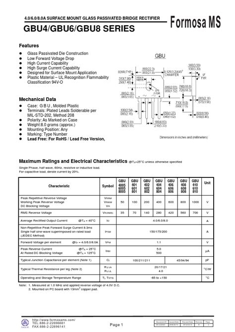 Gbu Datasheet Surface Mount Glass Passivated Bridge Rectifier