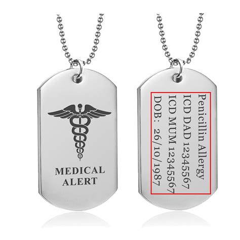 Personalised Medical Alert Tag Custom Necklace For Men Women Etsy