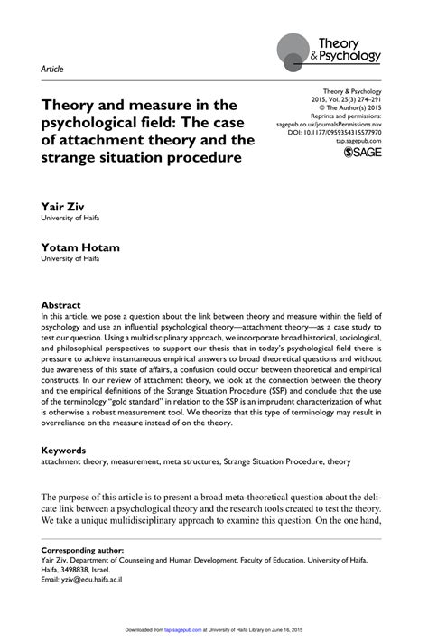 (PDF) Theory and measure in the psychological field: The case of attachment theory and the ...