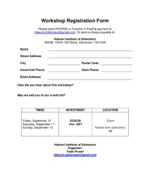 Fillable Online Workshop Registration Form Hakomiedmonton Ca Fax