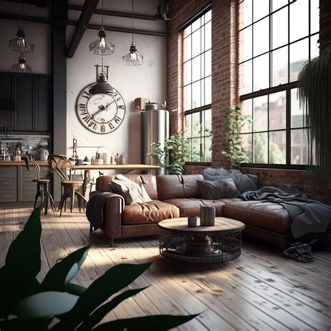 Premium Photo Industrial Style Living Room Loft Generative AI