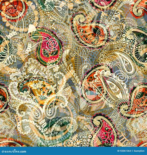 Seamless Paisley Background Floral Pattern Colorful Ornamental