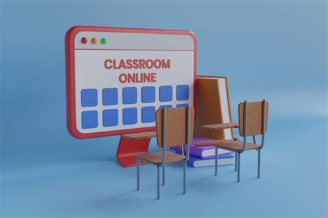 Ilustração 3d da internet de educação on line em sala de aula digital