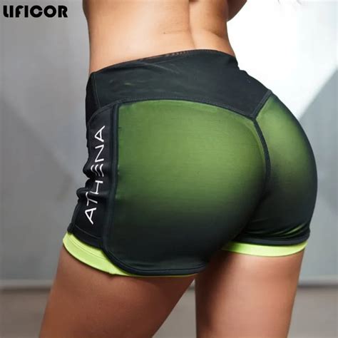 Sexy 2 In 1 Sport Fitness Running Yoga Shorts For Women Athletic Shorts Femme Running Shorts