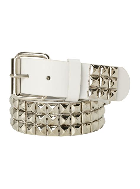 White And Silver Pyramid Stud Belt Pyramid Studs Studded Belt Faux