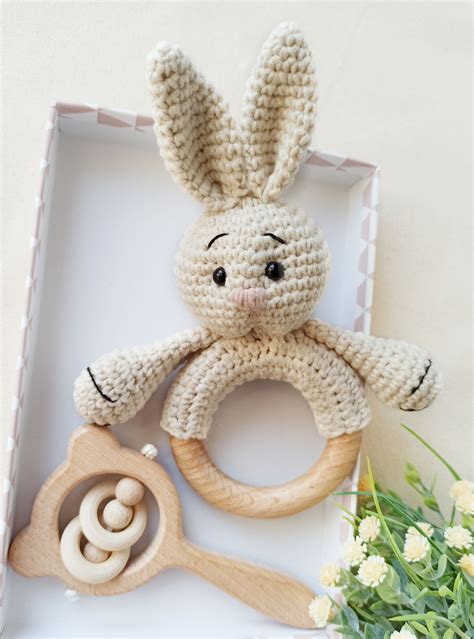 Crochet Bunny Rattle Pattern Rabbit Amigurumi Baby Rattle Pdf Pattern