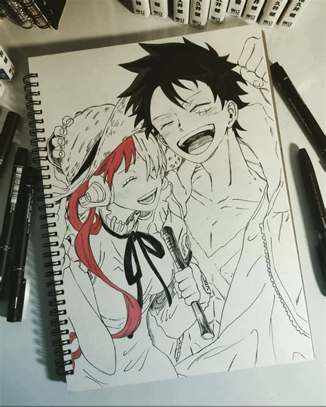 My friend drew Uta and Luffy! : r/OnePiece