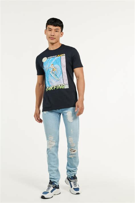 Jean Skinny Azul Claro Tiro Bajo Con Rotos Y 5 Bolsillos