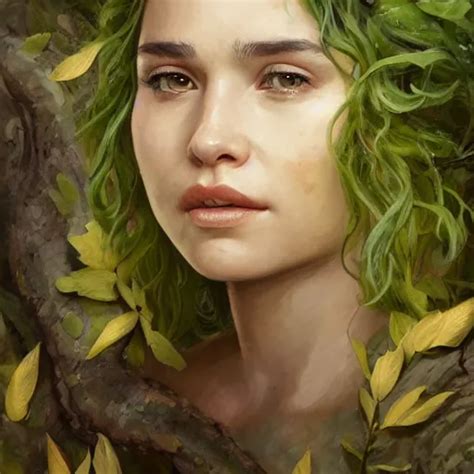 Emilia Clark As A Dryad Her Skin Are Yellow Leaves Stable Diffusion