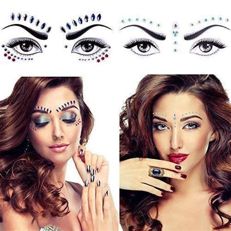 6 Sets Women Mermaid Face Gems Glitter Temporary Tattoo Stickers