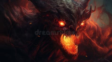 Fiery Eyed Demon Realistic And Hyper Detailed 2d Game Art Stock