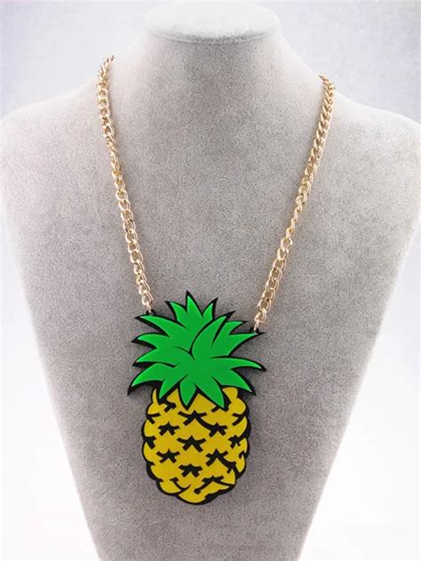 Fashion Metal Gold Chain Big Acrylic Pineapple Pendant Necklace Punk