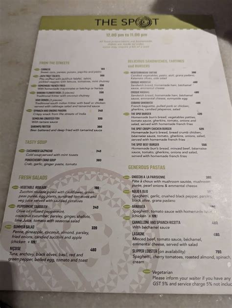 Menu At THE SPOT By Villa Shanti Puducherry