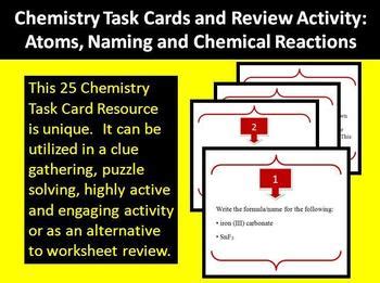 Chemistry Atoms Compound Naming And Chemical Reactions Task Cards