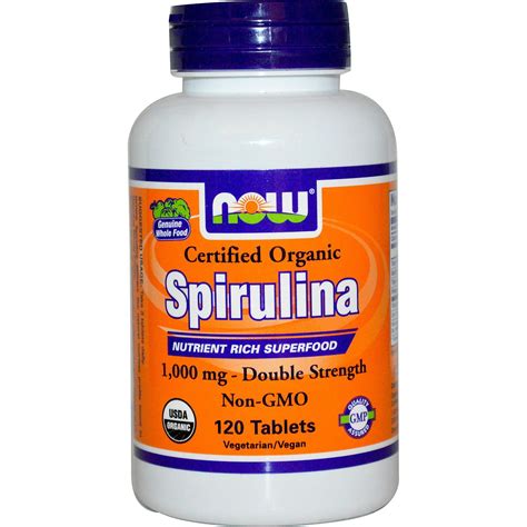 now foods certified organic spirulina 1000 mg 120 Спирулина