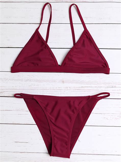 Burgundy Triangle Sexy Bikini SetFor Women Romwe