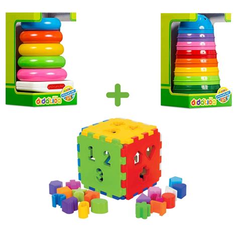 Kit 3 Brinquedos Educativos Para Bebês de 1 ano Argolas Bola