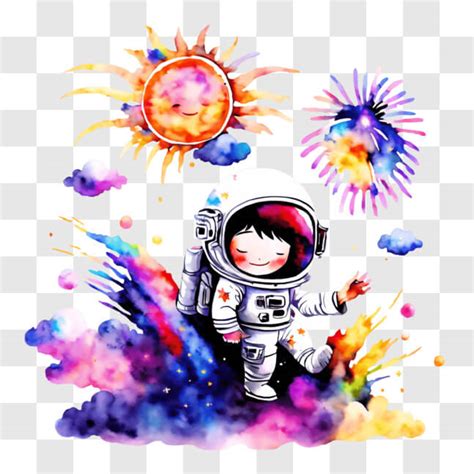 Télécharger Astronaute de dessin animé dans l espace avec des feux d