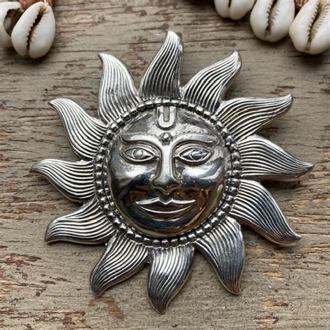 Stunning Vintage Sterling Silver Celestial Sun Pendant Woven Earth